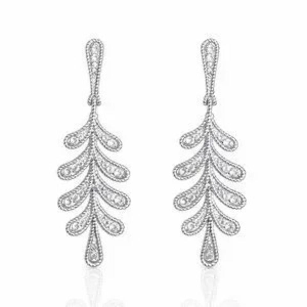 Silver Leaf Crystal Drop Earrings Elegant